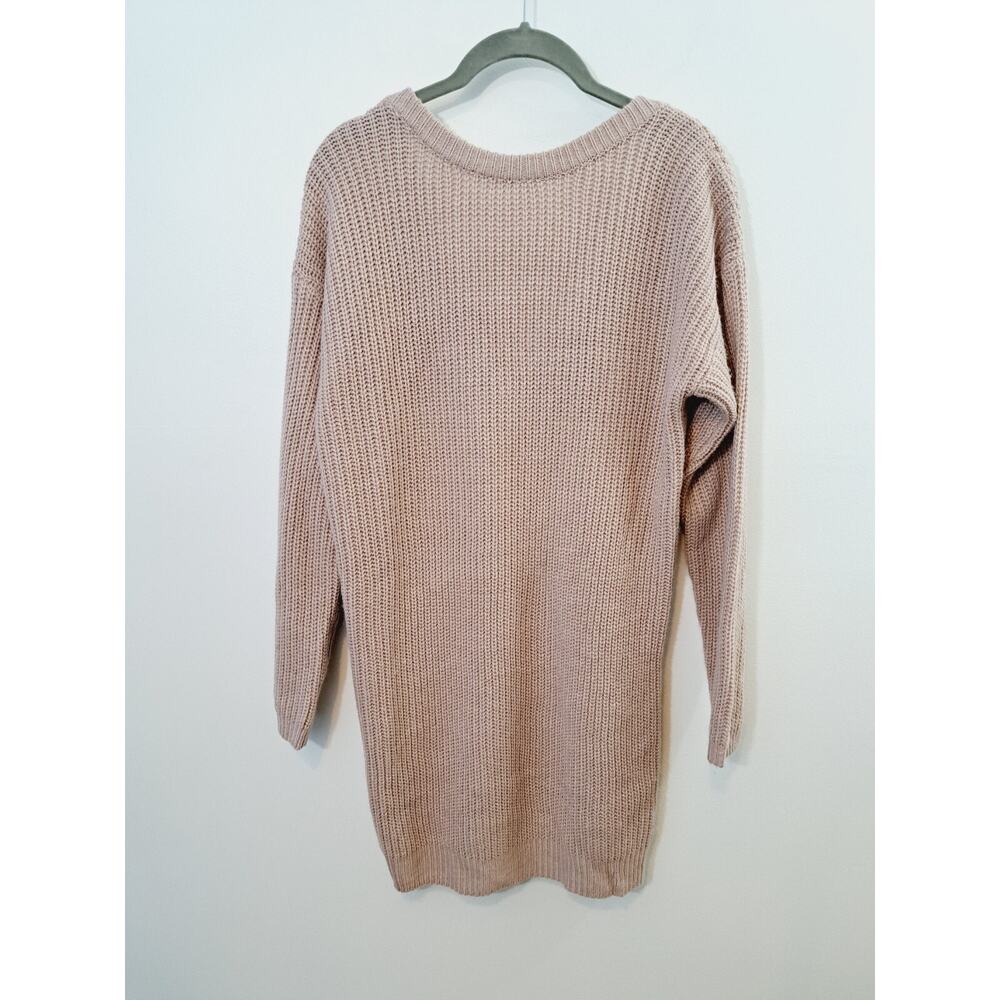 Lulu's Women's Blush Pink V Back Long Tunic Sweater In Size Small